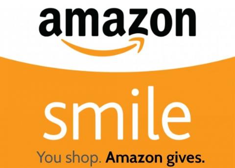 Amazon Smile logo on white and gold background