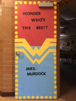 Wonder Woman themed door with words, "Wonder who's the best?"
